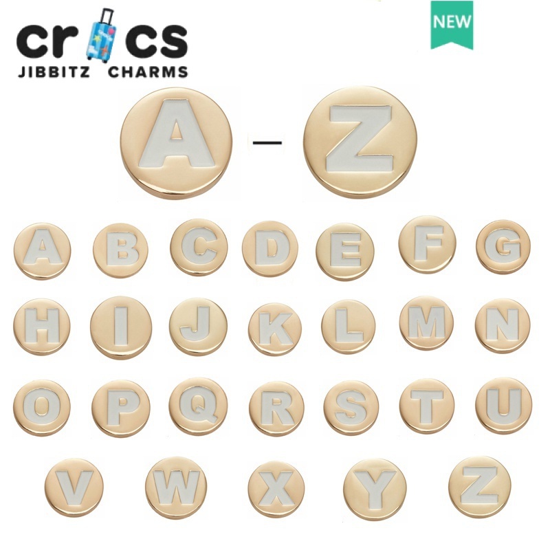 crocs Jibbitz charms letter A-Z ตัวติดรองเท้าหัวโต แท้ จี้ตัวอักษรภาษาอังกฤษ A-Z โลหะ สีทอง สําหรับตกแต่งรองเท้า DIY