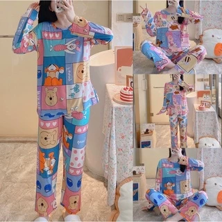 ‼sale‼ อก42พร้อมส่ง ชุดนอน ชุดนอนลายการ์ตูน เสื้อแขนยาว-กางเกงขายาว