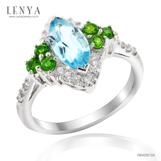 Lenya Jewelry แหวนพลอยโทแพซสีฟ้า(Blue Topaz) ดีไซน์รูปหยดน้ำ  บนตัวเรือนเงินแท้ชุบทองคำขาว