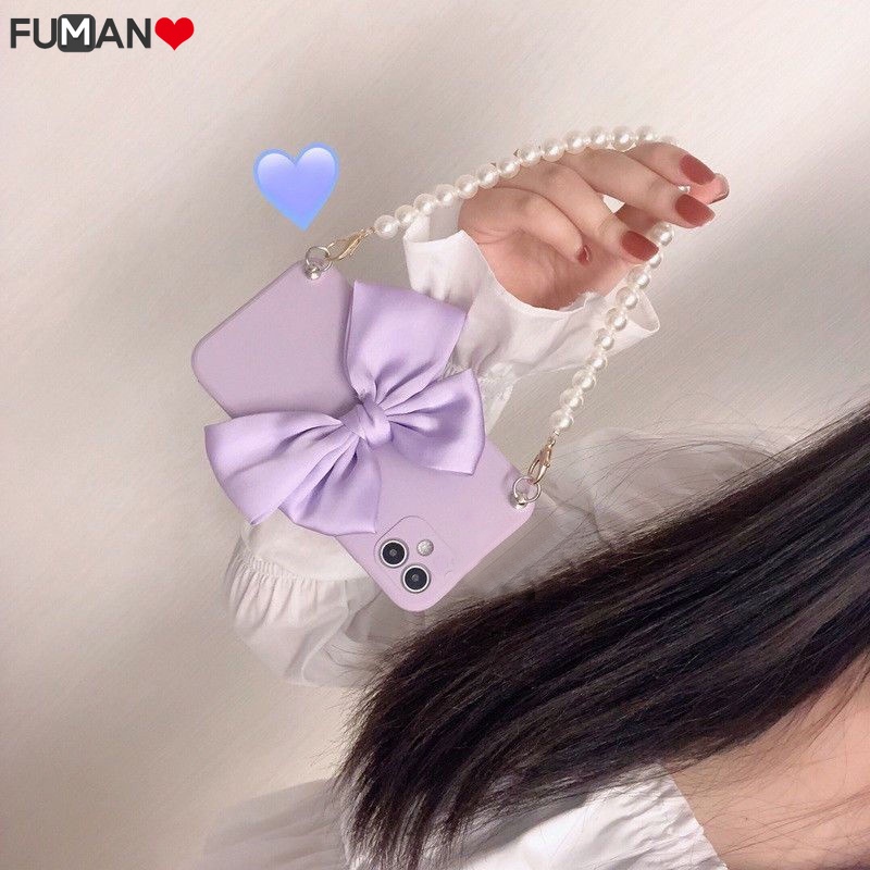 เคสโทรศัพท์มือถือ TPU นิ่ม ประดับโบว์ และไข่มุก พร้อมสายคล้องมือ สําหรับ Vivo Y21s Y21 Y21A Y21T Y33s Y15s Y15A Y51 Y51A Y31 Y20 Y20s Y20i Y20A Y12s Y11s V21 V21E V23 Pro V23E 5G 4G