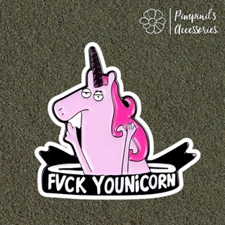 🇹🇭 พร้อมส่ง :🦄 เข็มกลัดลายม้ายูนิคอร์นสีชมพู “F*CK YOUNICORN” | “F*CK YOUNICORN” Pink Unicorn Enamel Brooch Pin.