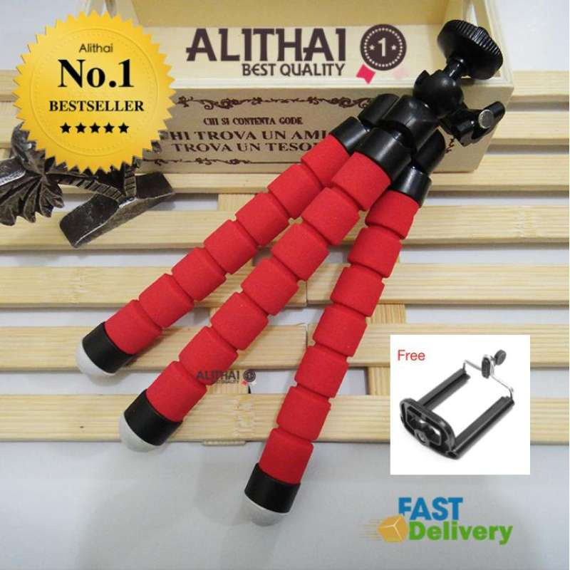 Alithai Gift ขาตั้งกล้อง ขาตั้งมือถือ หนวดปลาหมึก 3 ขา Octopus Flexible Leg Mini Tripod RD/BK