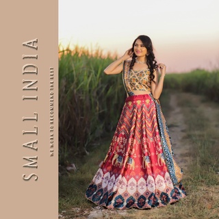 {**ส่งฟรี**} SMALL INDIA 💖✨ Gotta Satin Party Wear ชุดเซ็ทเสื้อกระโปรง 💖✨ Lehenga Choli Set