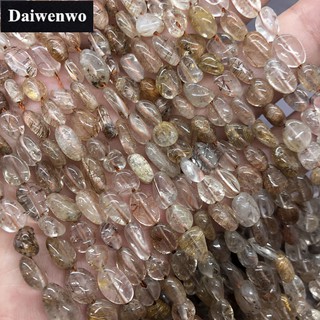 3A Copper Hair Quartz Beads ทองแดงผมควอตซ์ลูกปัดหินหลวมธรรมชาติผิดปกติกรวดแบน Diy