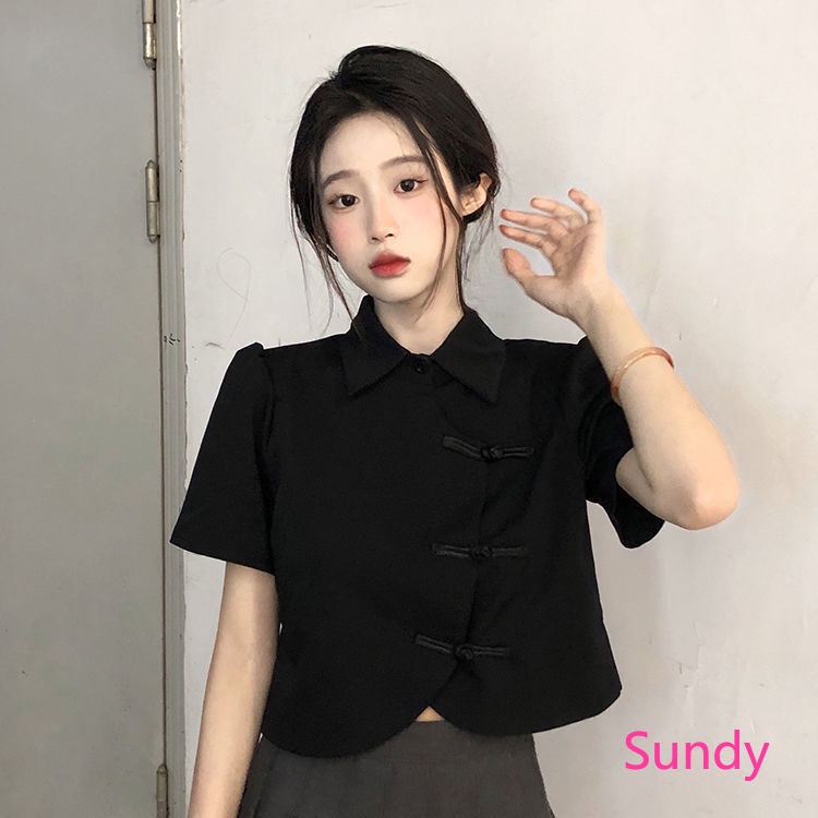 เสื้อโปโลแฟชั่นฤดูร้อนของเด็กผู้หญิงไม่สม่ําเสมอ กี่เพ้า สั้นเสื้อ