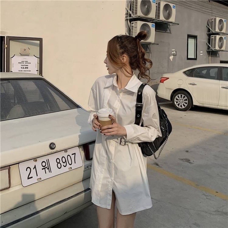 C6430 Belt shirt เสื้อเชิ้ตคอปกแต่งกระดุมกลาง เเละเข็มขัดข้างน้า จะใส่แบบคาด หรือปล่อยก็ได้ค่ะ มี2สี