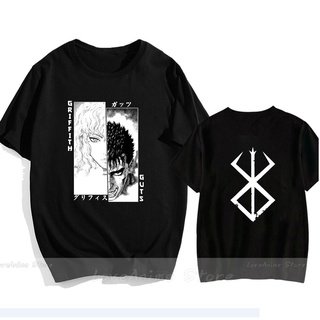 T-shirt  เสื้อยืด ทรงหลวม พิมพ์ลายการ์ตูนอนิเมะ Berserk สไตล์ฮาราจูกุ สําหรับผู้ชายS-5XL