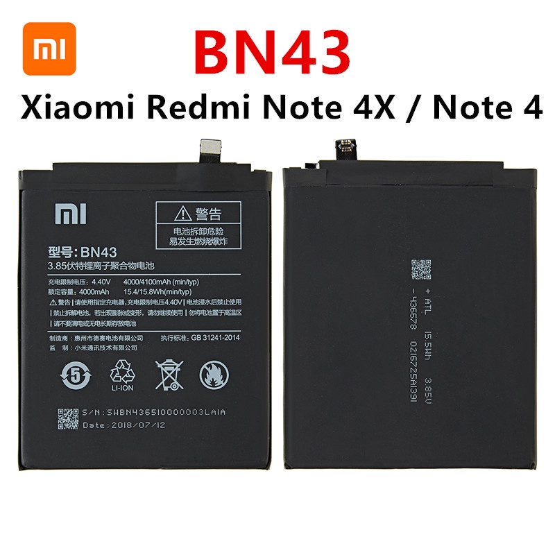 100% Orginal BN43 Battery 4000mAh For Xiaomi Redmi Note 4X / Note 4 global Snapdragon 625 High Quali
