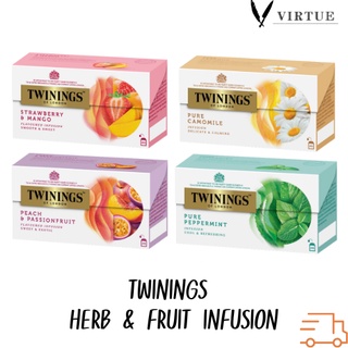 ทไวนิงส์ Twinings Herb &amp; Fruit Infusion (ชนิดซอง 2 กรัม แพ็ค 25 ซอง) Strawberry&amp;Mango,Camomile,Peach PassionFruit,Pepper