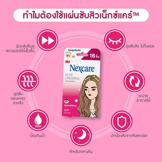 3M Nexcare Acne Dressing 3เอ็ม เน็กซ์แคร์ แผ่นซับสิว แปะสิว (1 กล่อง 18 ชิ้น) "สีชมพู"