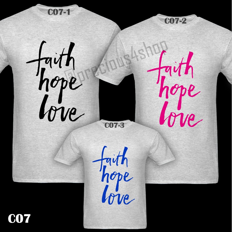 FAITH HOPE LOVE คําคมคริสเตียนที | เสื้อยืดคู่รัก | เสื้อยืดครอบครัว
