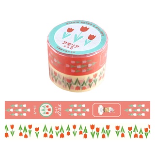 Masking Tape Set 2 ม้วน เทปตกแต่งจากญี่ปุ่นแบรนด์ Aderia Retro &amp; Ryu-Ryu ลาย Tulip แต่ละม้วนขนาดกว้าง 1.5 ซม. ยาว 7 ม.