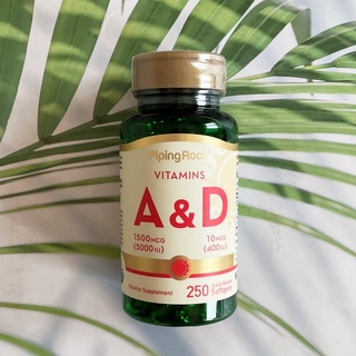 วิตามินเอกับดี Vitamin A &amp; D3, A 5,000 IU D-400 IU, 250 Quick Release Softgels (PipingRock®) Piping Rock