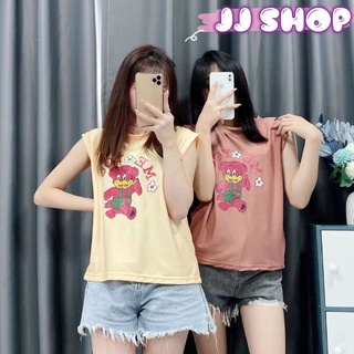 JJ Shop​💜​พร้อมส่ง เสื้อยืดแขนกุด คอกลม ผ้านิ่มลานการ์ตูนน่ารักมี2สี "DX-9596" 03