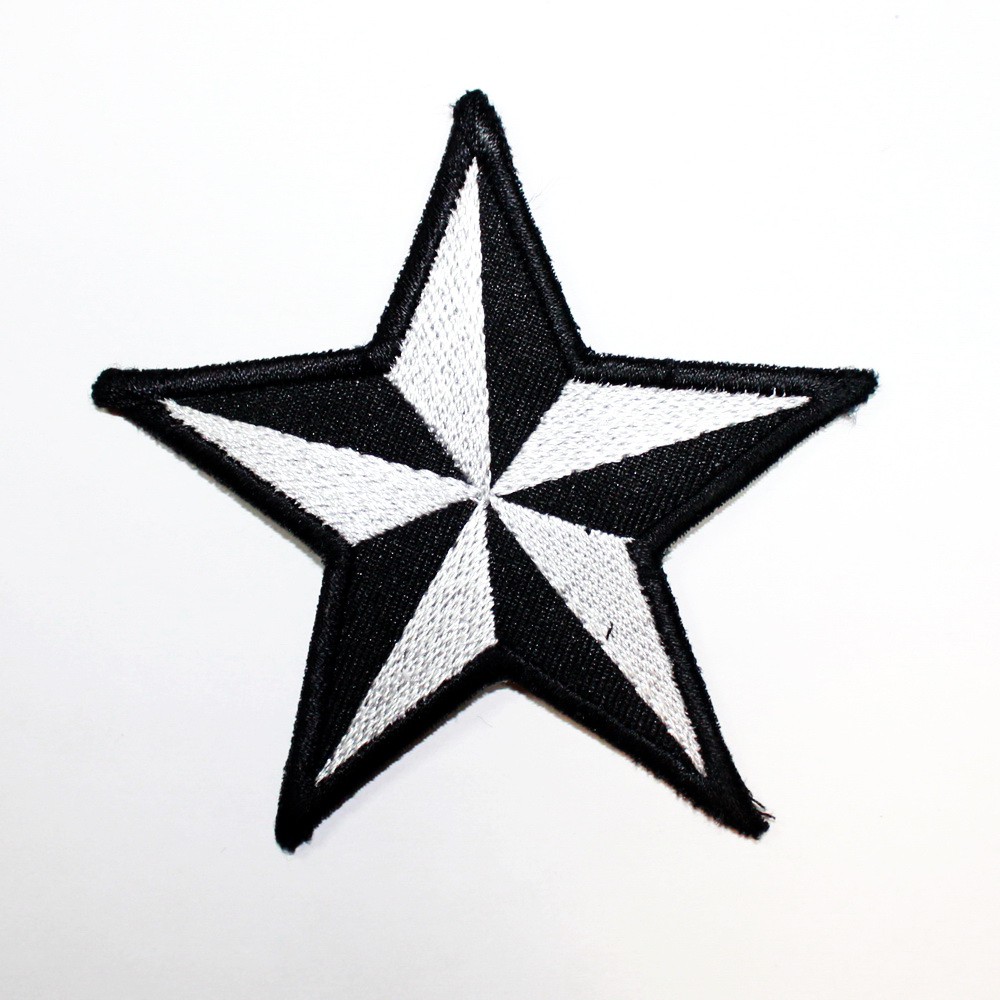 ตัวรีดติดเสื้อ ลาย ดาว สีขาวดำ Volcom Rock Star Patch งานปักตกแต่ง WOP DIY ตัวรีด ตกแต่ง เสื้อ กางเก