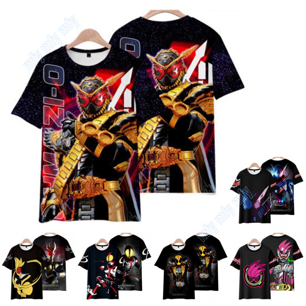 ผู้ชายผู้หญิงวัยรุ่นลำลองหลวมพอดีแขนสั้นเสื้อยืด Kamen Rider (Masked Rider) T-shirt Ohma Zi-O BUILD 