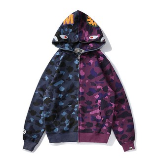 BAPE แฟชั่นใหม่สีฟ้าสีม่วงความคมชัดสีผ้าฝ้ายเสื้อยืดคลุมด้วยผ้าแขนยาว