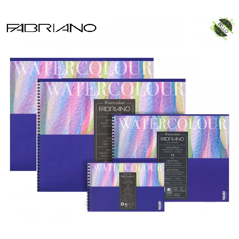 Fabriano Watercolor กระดาษ Acquarello 25% Cottone Cold Press 300gsm 12 แผ่น (สีฟ้า)