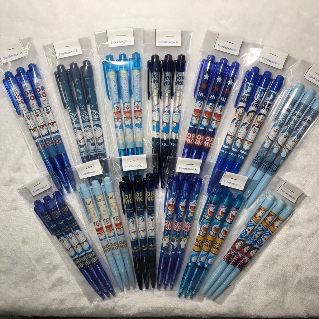 Update (9-4-2026) ปากกาลูกลื่นหมึกน้ำเงิน 0.38 แพ็ค 3 ด้าม ลาย Doraemon ราคาแพ็คละ 35 - 41 บาท