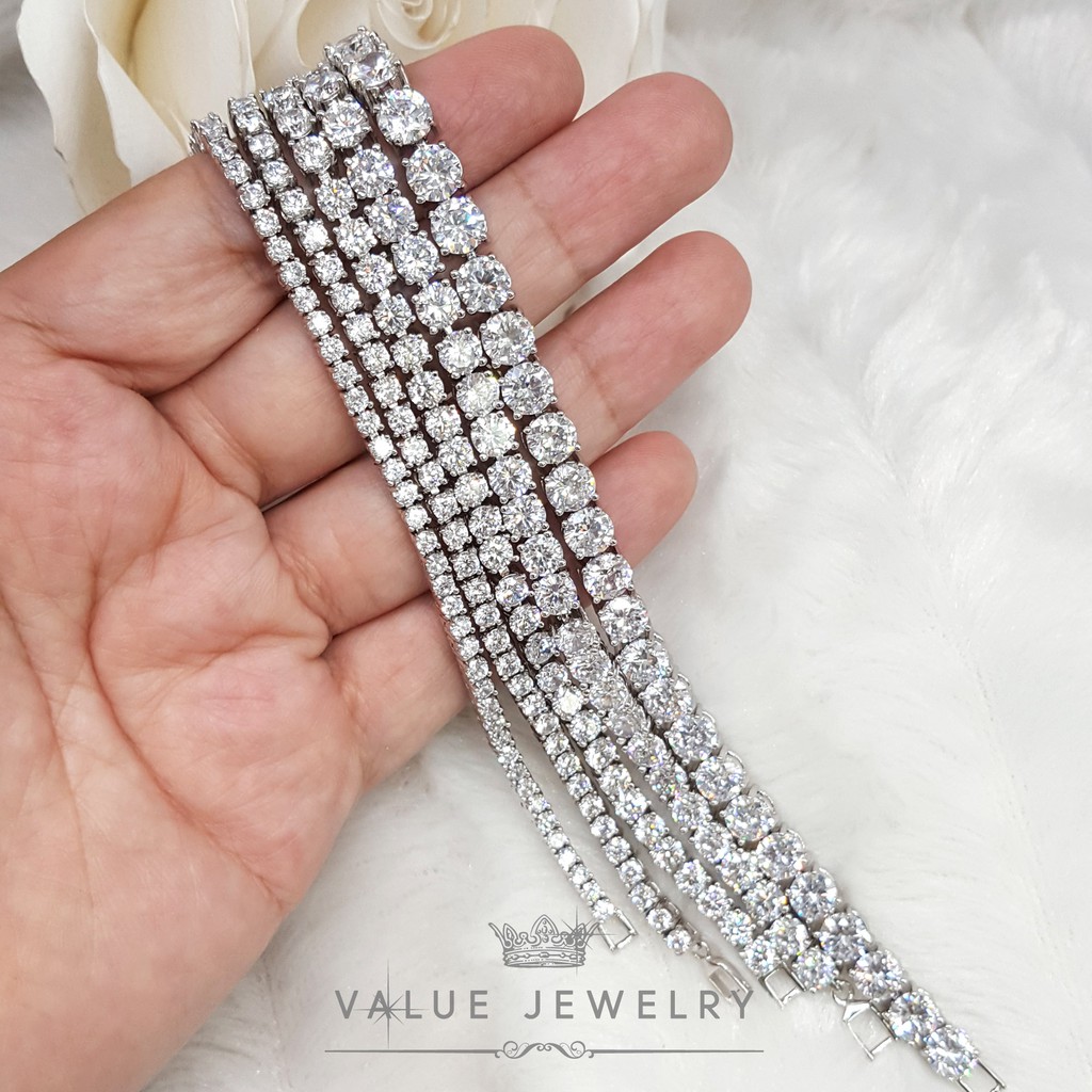 สร้อยข้อมือ ประดับคริสตัลเพชรกลม Round Brilliant Shape 5ขนาด ไม่ลอก ไม่ดำ BR014 BR021 BR020 BR013 BR015 ValueJewelry