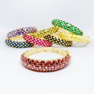 กำไล ผู้หญิง กำไลไข่ปลา 1 พลอยสี เคลือบทองไมครอน ราคาพิเศษ
