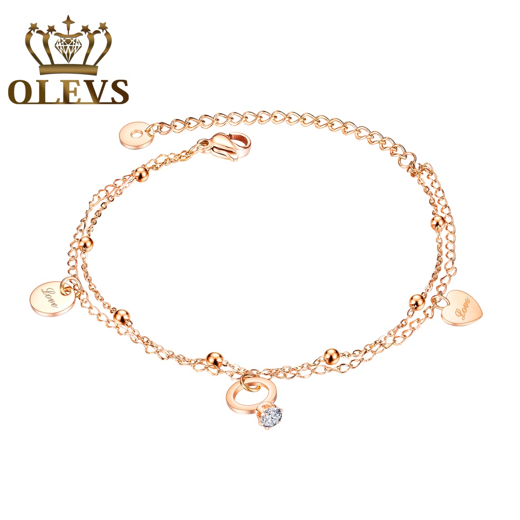 OLEVS สร้อยข้อมือสุภาพสตรีสแตนเลสสตีลสีขาว / โรสโกลด์หรูหรารักเซอร์โคเนียมเพชรจี้เครื่องประดับแฟชั่นสร้อยข้อมือ