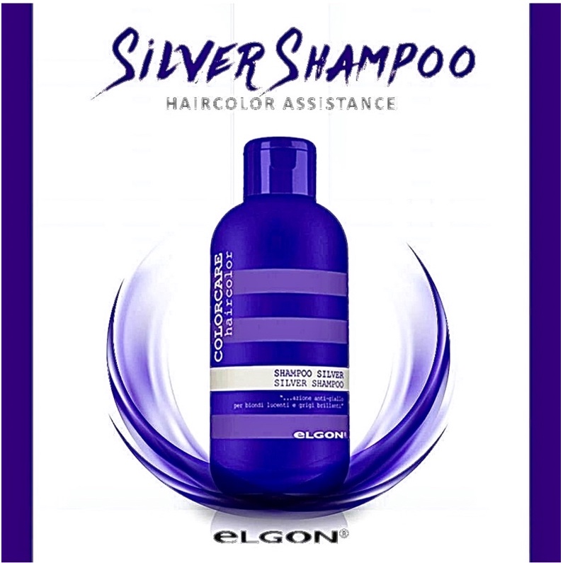 ELGON SILVER 300 ML.แชมพูม่วง+ครีมนวดผมม่วง ลดส้ม เหลืองในเส้นผม ให้สีเทา สีหม่น อยู่นานขึ้น