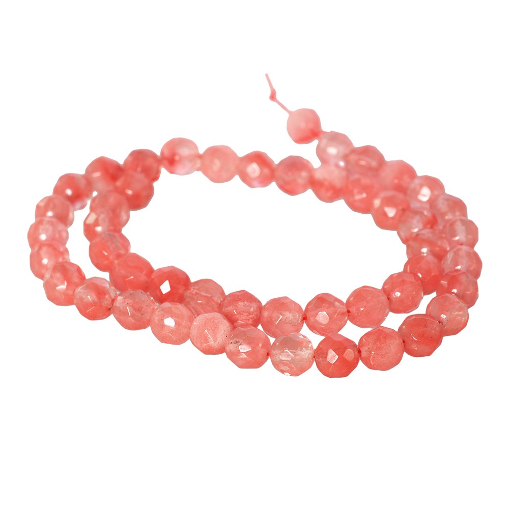 คลิสตัลแท้ เม็ดกลมเจี่ยเหลี่ยม (Faceted Round) เม็ดคลิสตัล (Crystal) 8 mm - (LZ-0340 สีแดง)