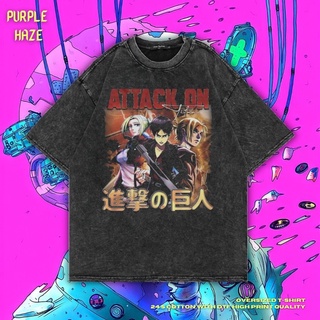 เสื้อยืด ขนาดใหญ่ พิมพ์ลาย Attack On Titan สีม่วง | หินล้างทําความสะอาด | เสื้อยืด พิมพ์ลายอนิเมะ Attack On Titan | Levi