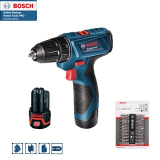 BOSCH สว่านไขควงไร้สาย 12 V / 1.5 Ah รุ่น GSR 120-LI  ฟรีดอกไขควง PH 65 mm. สีเงิน (10ดอก)