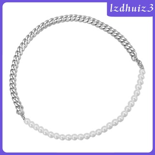 [NANA] Stainless Steel Half Pearl Half Chain Necklace/Bracelet Silver Adjustable Size Easy to Match