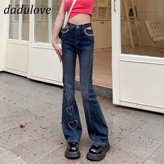 DaDulove💕 New Ins Korean Version of High-waisted Micro-flare Jeans Show-waist Wide-leg Pants Love Embroidery Pants