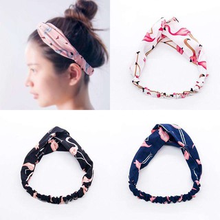 ผ้าคาดผม คาดผม ผ้าคาดศีรษะ Headbands Cartoon Flamingo Cross Hair Bands Turban Bandage Bandana