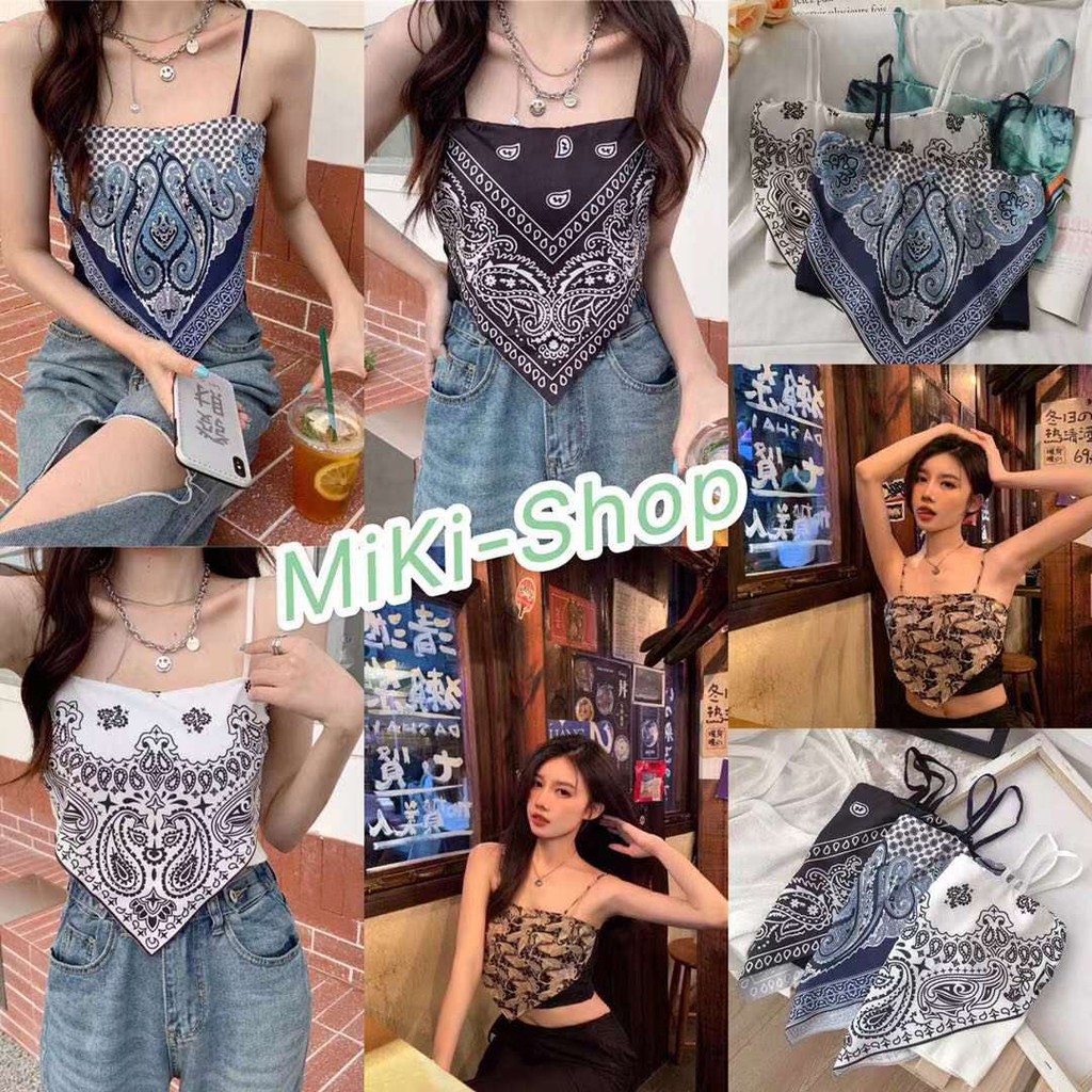 💕*MiKi-shop*พร้อมส่ง*เสื้อสายเดี่ยวไหมพรมแต่งผ้าทรงสามเหลี่ยมน่ารัก32036