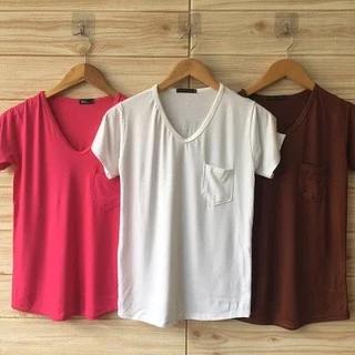 ⚡️F54]⚡️เสื้อยืดคอวี ผ้าเรยอน มีไซส์M-L