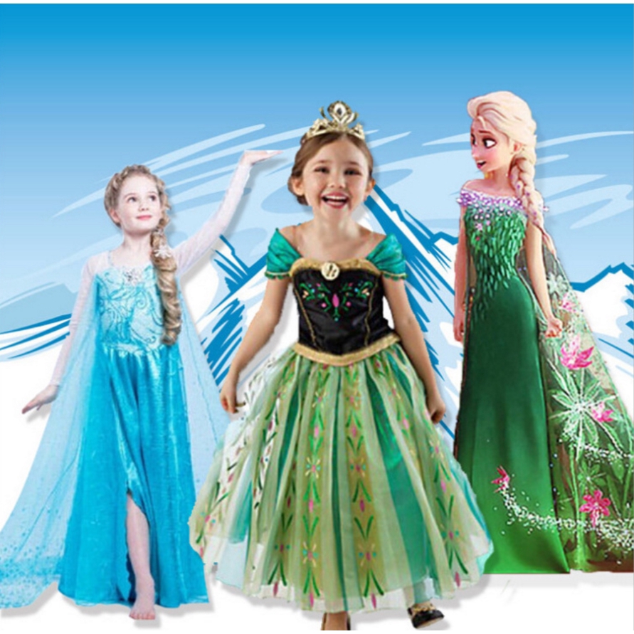 Kids Girls Elsa Anna Princess Queen Frozen Printed Mesh Dress Anime ...