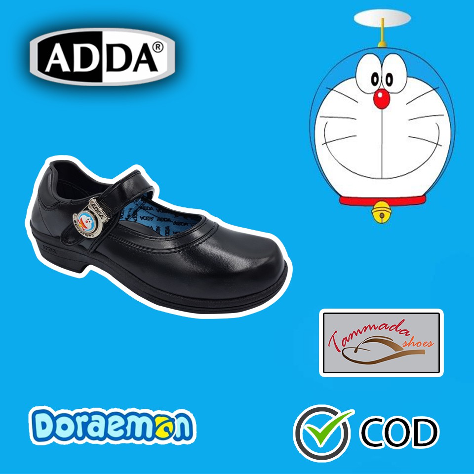 Adda 41Z01 รองเท้านักเรียนเด็กผู้หญิงโดเรม่อน หนังดำ รองเท้านักเรียนหญิงหนังดำ Doraemon รองเท้านักเรียนหนังดำ