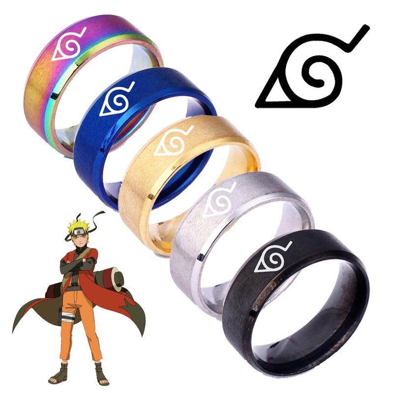 แหวนเหล็กไทเทเนียมลายการ์ตูน Naruto Ring Uzumaki Sasuke Itachi Kakashi Ninja สําหรับเด็กและผู้ใหญ่