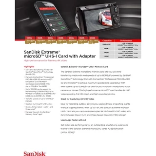 SANDISK EXTREME Micro SD Card 128GB 64GB 32GB SDXC A2 U3 190/90mb/s* (SDSQXAH) Memory for gopro