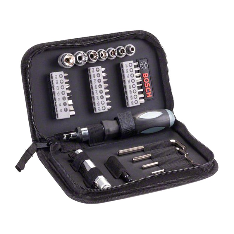 ชุดด้ามขันดอกไขควงลูกบ๊อกซ์ 38 ชิ้น BOSCH Bag Pack Set กระเป๋าซิปครบเซต PH PZ 0 1 1/2 2 3 SL 4 6 7 H