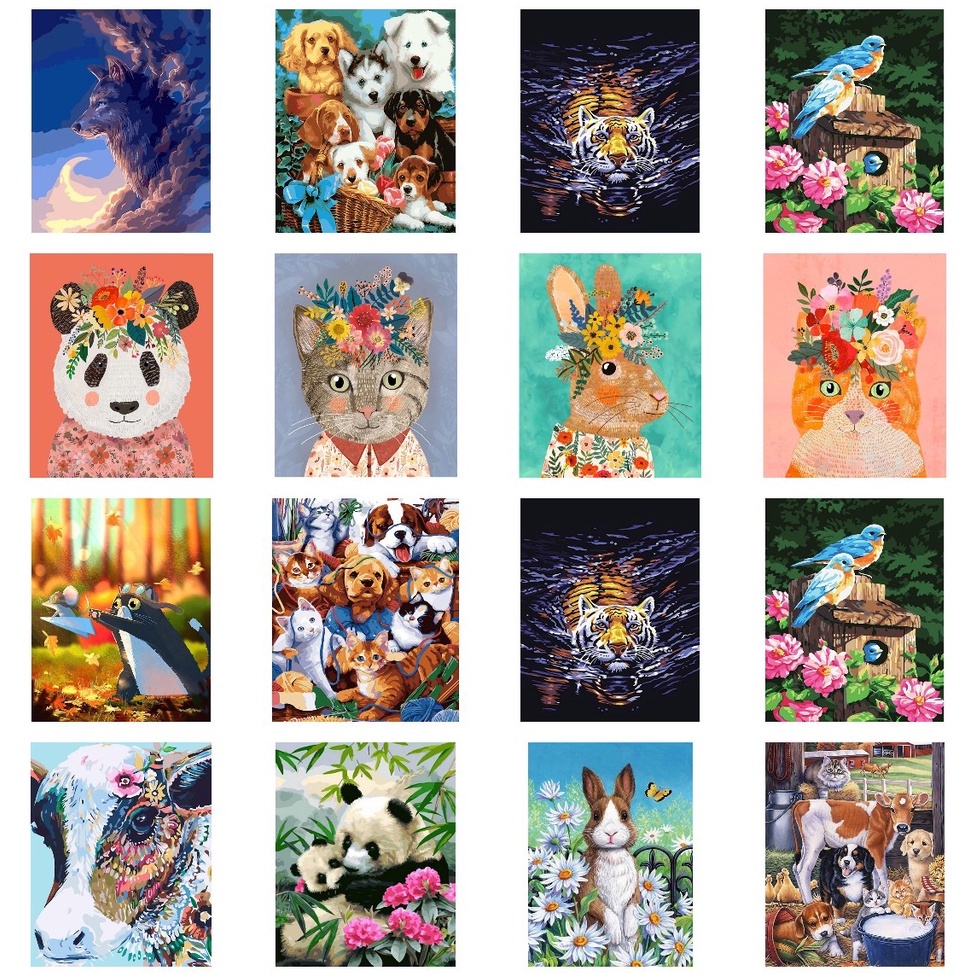 ระบายสีตามตัวเลข ภาพวาดสีน้ำมัน ภาพสัตว์น่ารักๆ ขนาด40x50cm ฝึกสมาธิ ของขวัญ สำหรับตกแต่งห้อง พร้อมส่ง