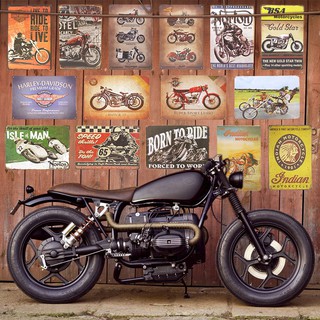 ป้ายสังกะสีวินเทจ มอเตอร์ไซค์ Motorcycle, ขนาด 20x30 ซม. ตกแต่งร้านกาแฟ, ร้านอาหาร