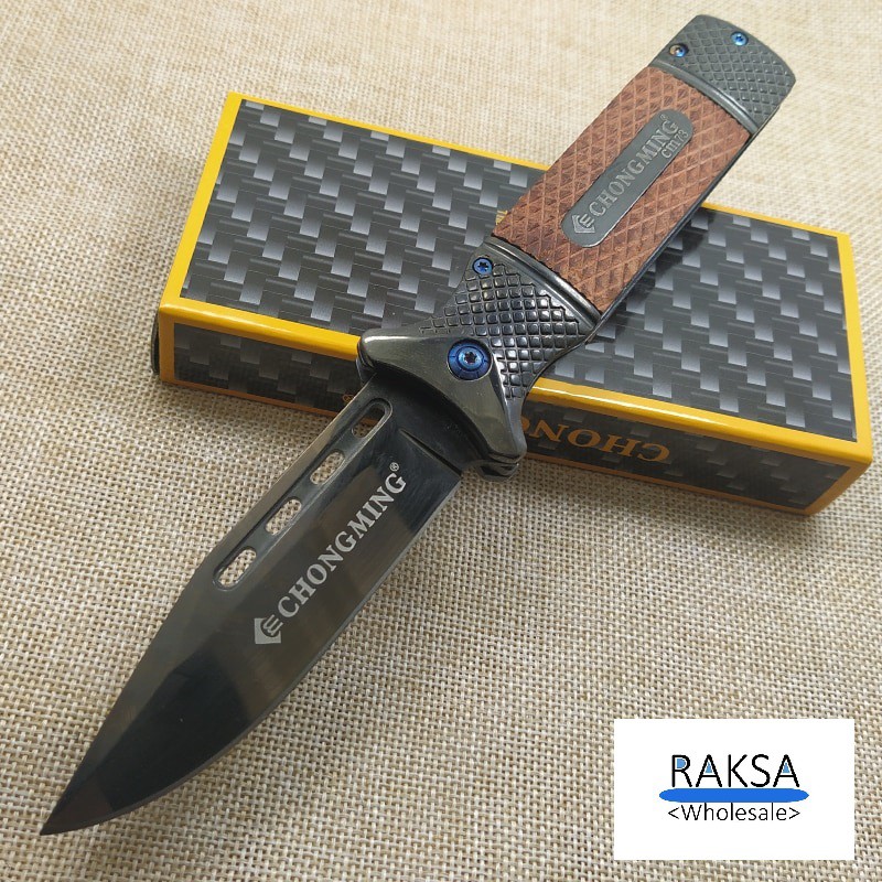 RAKSA Wholesale CHONGMING Knife CM010 มีดพับ มีดพกพา มีดพกเดินป่า มีดสวยงาม มีดพกสวย มีดแคมป์ปิ้ง สีดำเคลือบผิวไทเทเนียม - รูปที่ 3