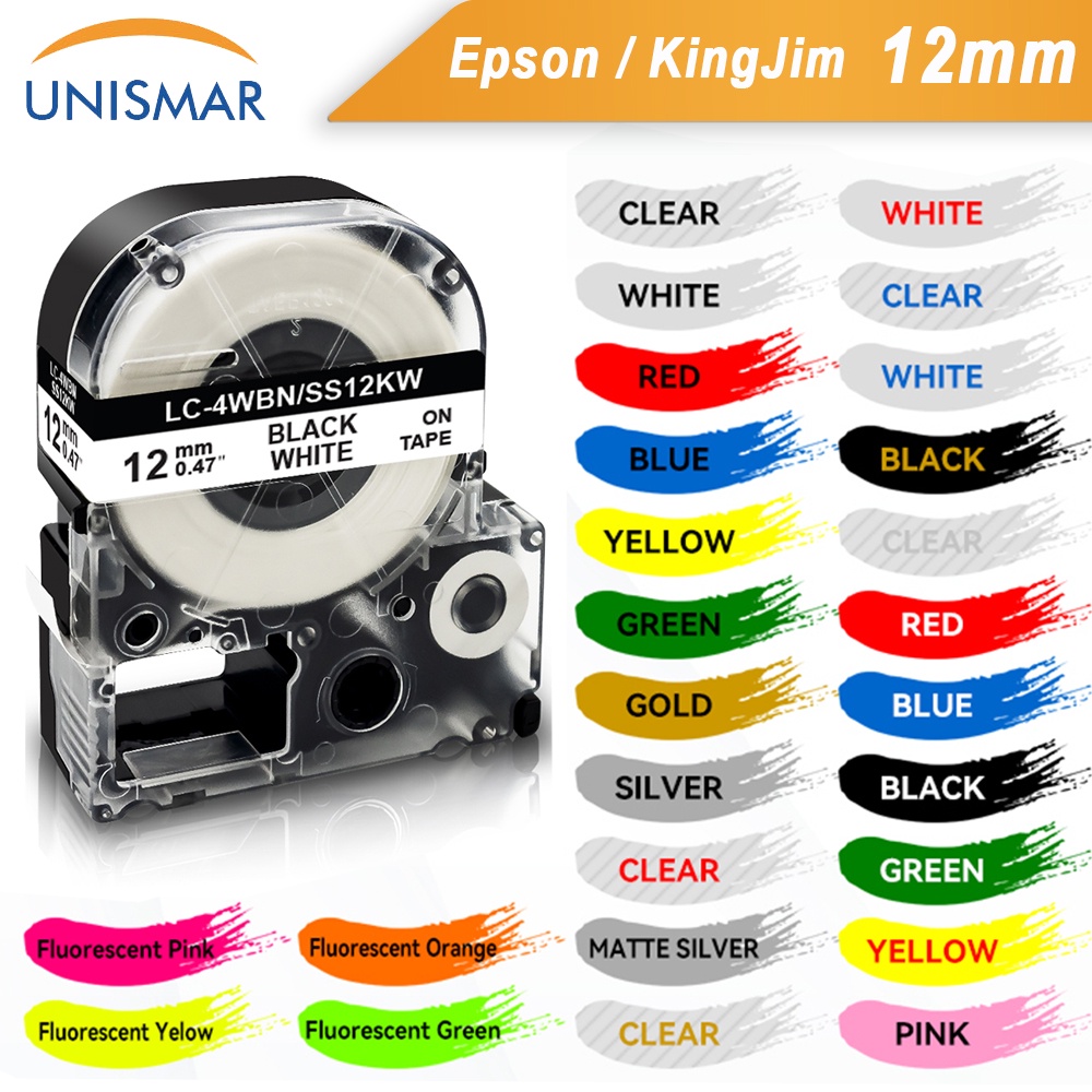 SS9KW ST12KW 9มิลลิเมตร/12มิลลิเมตรเทปฉลากเข้ากันได้ King Jim Epson เทปสำหรับ Labelworks LW-300 LW-4