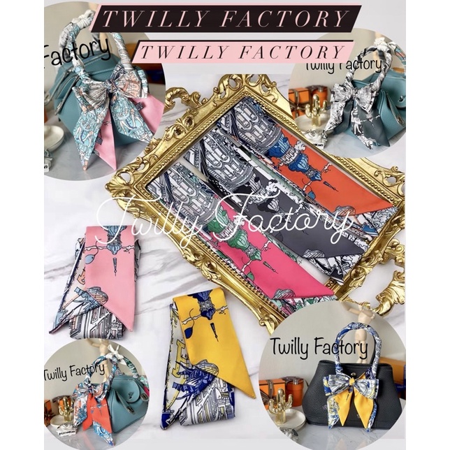 T0011/(กดสั่งจำนวน 1 =ได้ 2เส้นค่ะ) ผ้าพันหูกระเป๋า Twilly ผ้าพันคอ *ไหมผสมโพลี่อีสเตอร์*