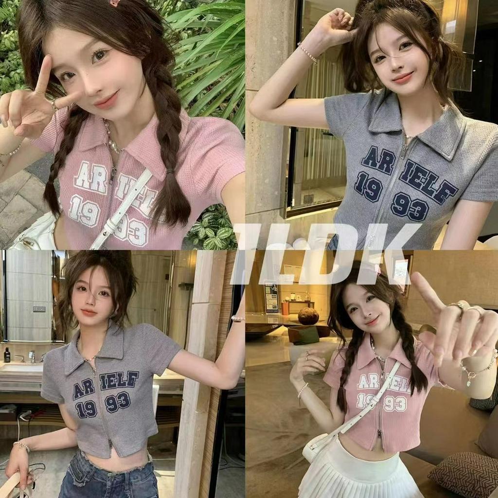 1LDK พร้อมส่ง เสื้อโปโล แขนสั้นคอปก แต่งซิปคู่ พิมพ์ลายตัวอักษร เซ็กซี่(M5520)