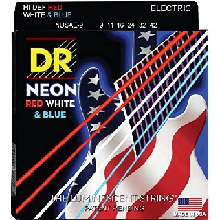 สายกีตาร์ไฟฟ้า เบอร์ 9 DR Neon Hi-Def Red White and Blue Coated Nickel Plated Electric Guitar Strings NUSAE-9 9-42