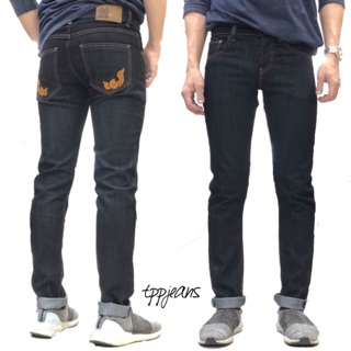 Denim Slim-fit กางเกงยีนส์ ทรงกระบอกเล็กกึ่งเดฟ ผ้า14oz. ป้ายหนังแท้