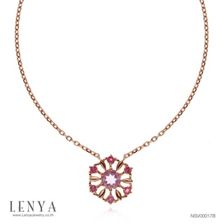 Lenya Jewelry สร้อยคอเงินแท้ 925 ชุปพิงค์โกลด์ ประดับพลอยสีม่วงอเมทิสต์ (Amethyst) ล้อมรอบด้วยพลอยสีแดง ทับทิม (Ruby)