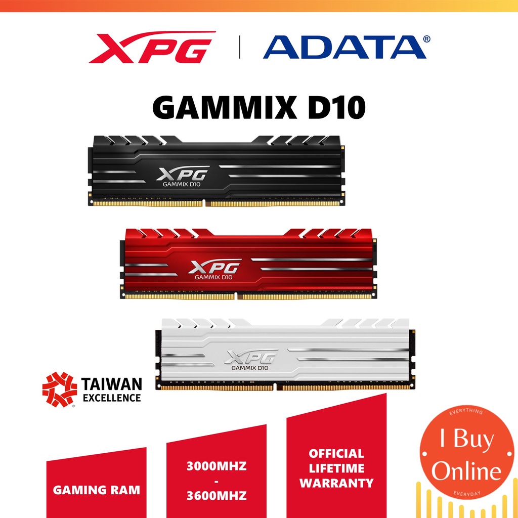 แรม ADATA D10 DDR4 3000 3200 3600 XPG สีแดง ดํา ขาว (8GB 16GB)